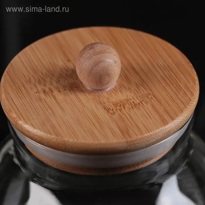 Банка стеклянная для сыпучих продуктов с бамбуковой крышкой &laquo;Бамбук&raquo;, 950 мл, 13&times;15 см