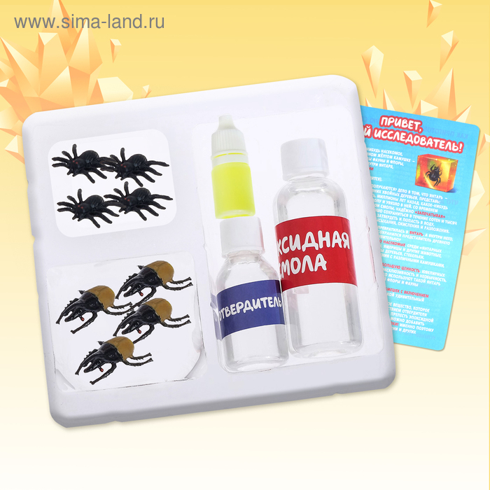 Игровой набор &laquo;Янтарные находки&raquo;, 2 вида насекомых, с эпоксидной смолой