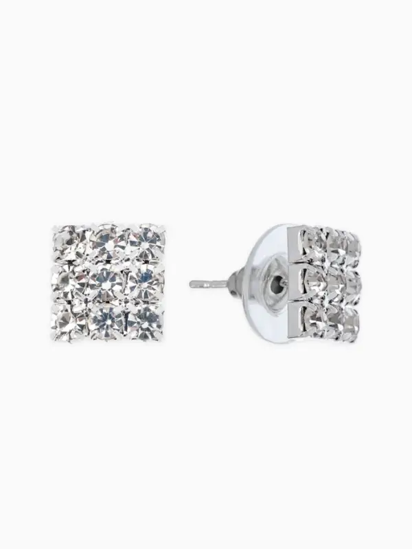 Серьги со стразами "Квадрат" 9*9мм, цвет белый в серебре