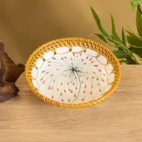 Тарелка керамическая с ротангом 18х18х3,7 см, МИКС