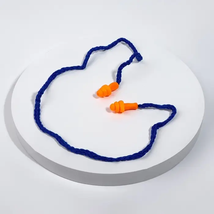 Беруши на шнурке, 3&times;1.7 см, в футляре, фасовка 10 пар, силиконовые, оранжевые