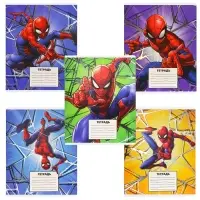 Тетрадь в линейку 24 листа, 5 видов МИКС, тиснение, обложка мелованный картон, &laquo;Человек-паук&raquo;