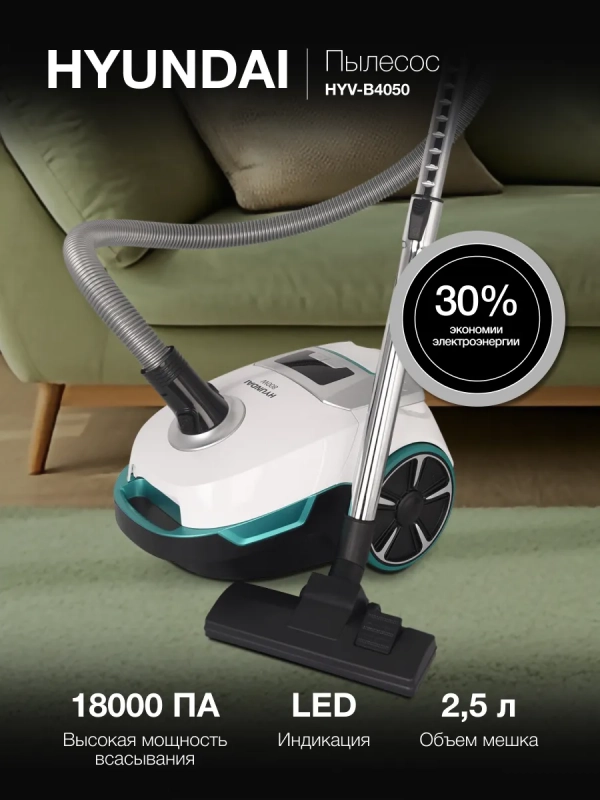 Пылесос HYV-B4050 800Вт белый-бирюзовый