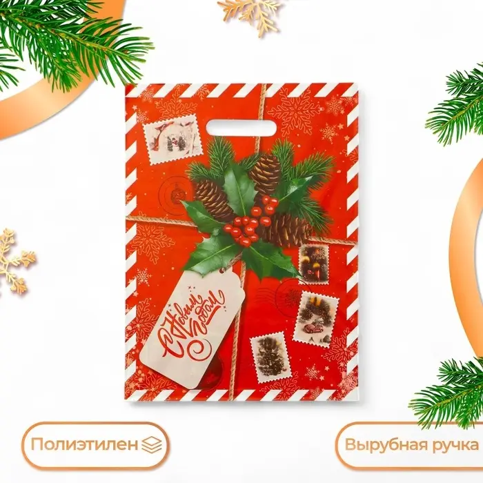 Пакет &laquo;Новогодняя посылка&raquo;, полиэтиленовый с вырубной ручкой, 30&times;40 см, 50 мкм