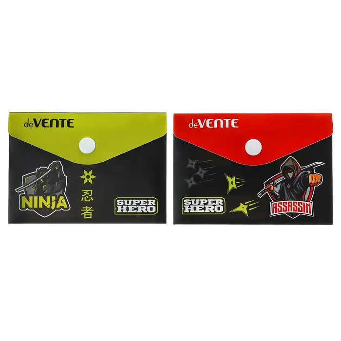Папка-конверт на кнопке А7, дизайн 105 х 74мм, 180мкм, deVENTE SuperHero, МИКС, тиснение фольгой, 3071235