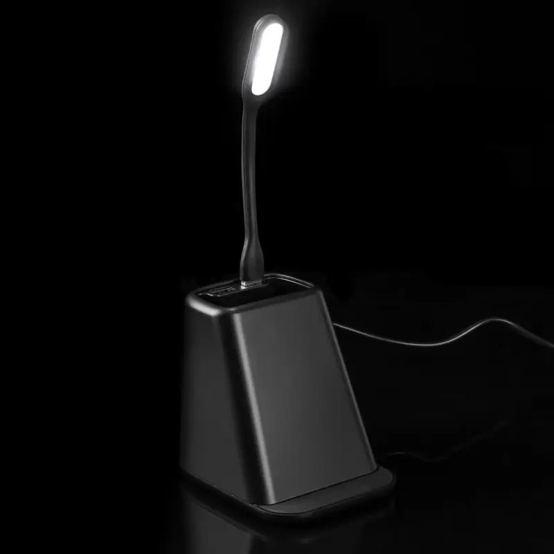 Настольный органайзер с зарядкой, лампой, вентилятором и подсветкой лого powerTower, черный Настольный органайзер с зарядкой, лампой, вентилятором и подсветкой лого powerTower, черный