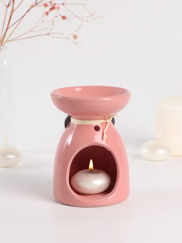 Аромалампа керамика "Резное сердце" розовая 8х8х11,2 см