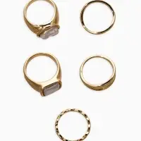 Набор колец 5 шт "Новый стиль" жемчуг, размер МИКС, цвет белый в золоте