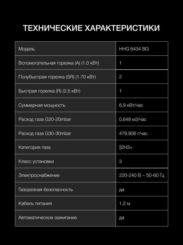 Газовая варочная поверхность HHG 6434 BG черный