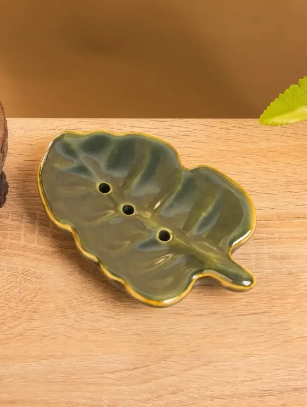 Мыльница "Опавший лист" керамика, цв. зелёно-коричневый, 15х9,5х2 см