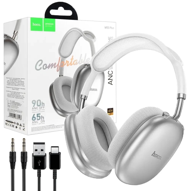 Наушники W55 Plus Wireless Headphones HOCO серебро