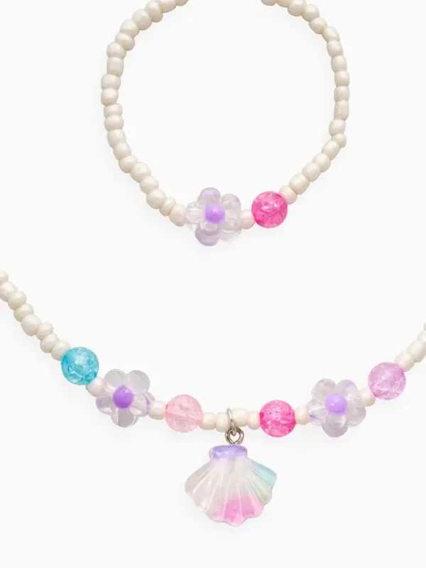 Набор детский &laquo;Выбражулька&raquo; 2 предмета: бусы, браслет, ракушка, цветы, цвет бело-розовый