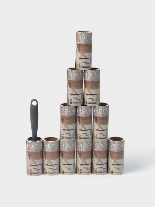 Ролик для одежды со сменными блоками LaDо́m, 12 шт по 50 листов, эргономичная ручка винтовая намотка