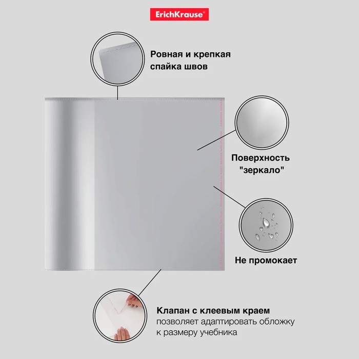 Набор обложек ПП 10 шт, 212 х 395 мм, 80 мкм, ErichKrause "Glossy Clear", для тетрадей и дневников, с клеевым краем и клапаном в край, глянцевые