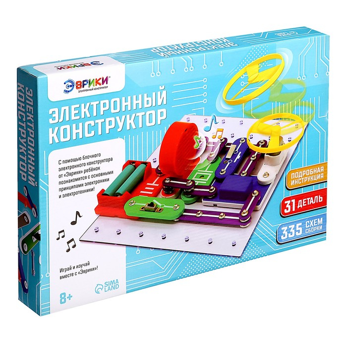 Конструктор электронный &laquo;Эврики&raquo;, 335 схем, 31 элемент, работает от батареек