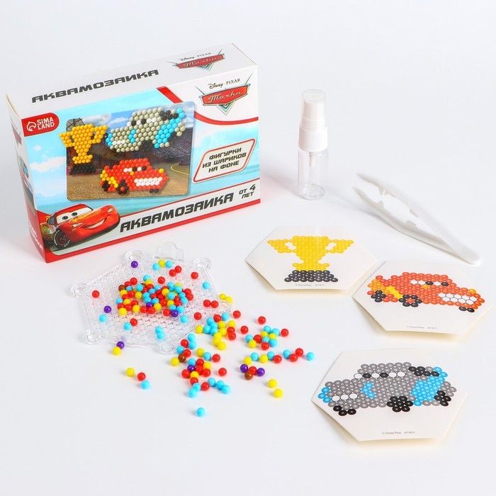Аквамозаика с декорациями &laquo;Тачки&raquo;, 3 фигурки, 300 шариков