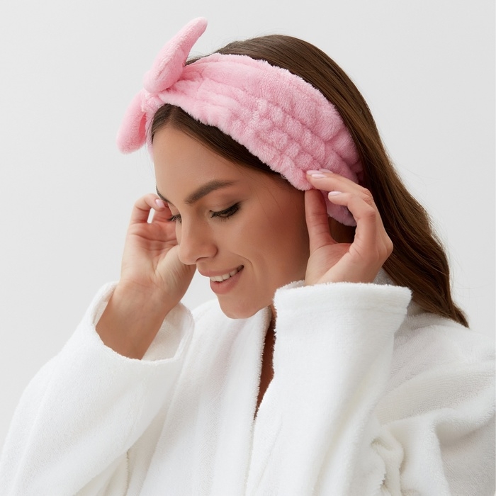 Повязка для умывания из микрофибры Доляна &laquo;Бантик&raquo;, цвет розовый