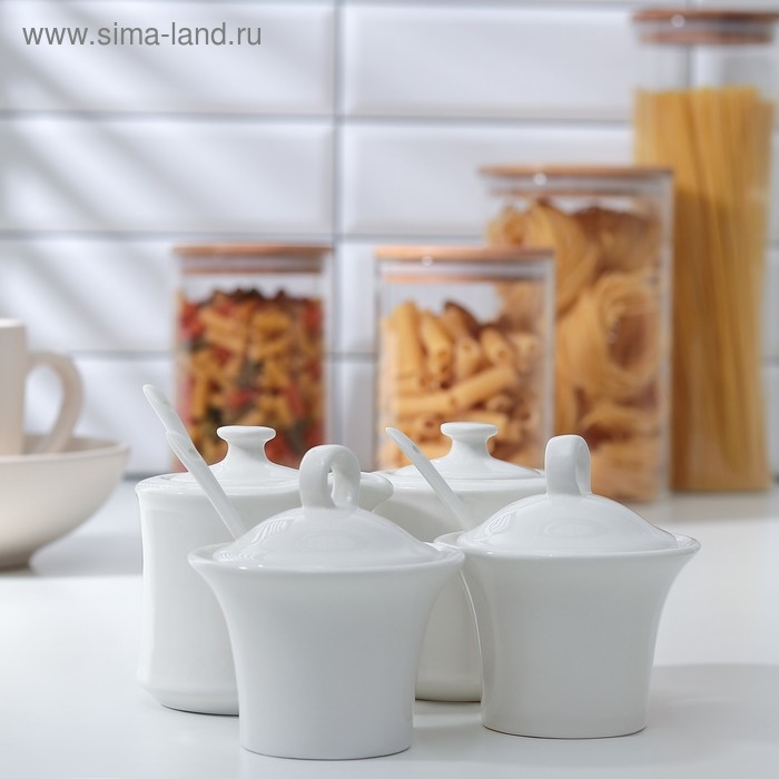 Набор керамический для специй и масел &laquo;Эстет&raquo;, 4 предмета: 2 ёмкости 250 мл, 2 ёмкости 150 мл, 3 ложки