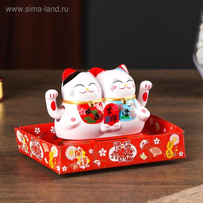 Маятник пластик от солнечной батареи "Парочка котов Манэки-нэко с пожеланием" 6,5х8,5х5,5 см   50183