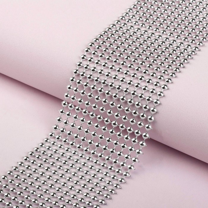 Лента с имитацией выпуклых страз, 5,75 см, 9 &plusmn; 1 м, цвет серебряный