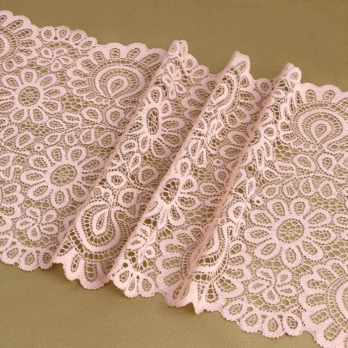 Кружевная эластичная ткань, 190 мм &times; 2,7 &plusmn; 0,5 м, цвет розово-бежевый