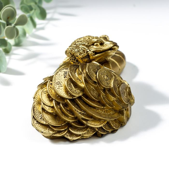 Нэцке полистоун под бронзу "Жаба на роге изобилия" 4,5х6,5х12,5 см