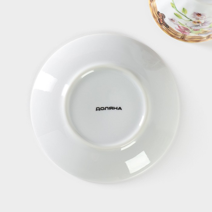 Чайная пара керамическая Доляна &laquo;Садовый дворик&raquo;, 2 предмета: чашка 200 мл, блюдце d=14,1 см, цвет разноцветный