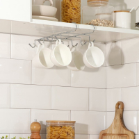 Держатель для кружек подвесной на 8 предметов Доляна, 27,5&times;20&times;7,5 см, на толщину полки 3,5 см, цвет хром