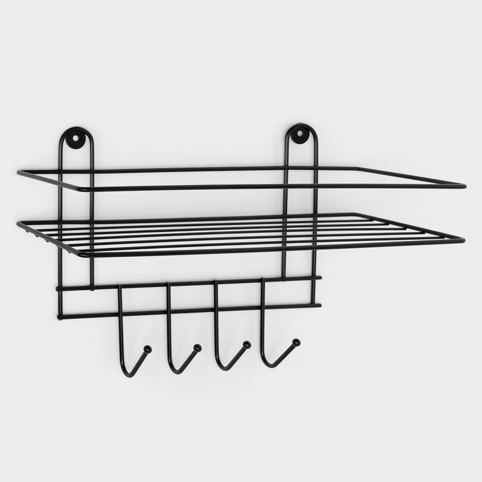Полка для ванной прямая, 4 крючка, 33&times;12,5&times;21см, цвет чёрный