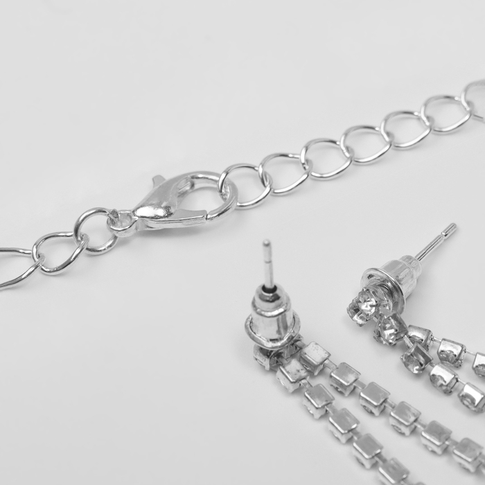 Набор 2 предмета: серьги, колье &laquo;Листопад&raquo; ромб, цвет изумрудно-белый в серебре, 45 см