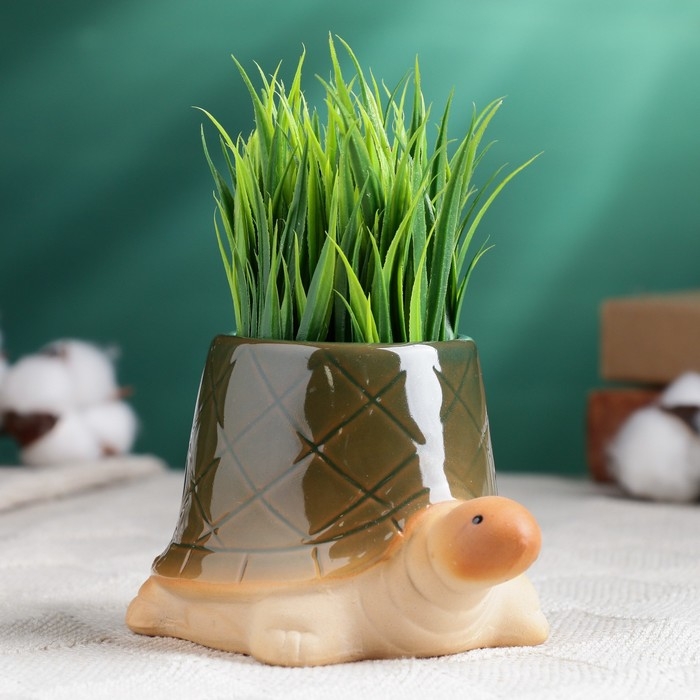 Горшок "Черепашка" зеленый, 12х8х7см