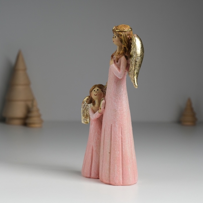 Сувенир полистоун "Ангел с ангелочком в розовых платьях" 6,5х4х15,5 см