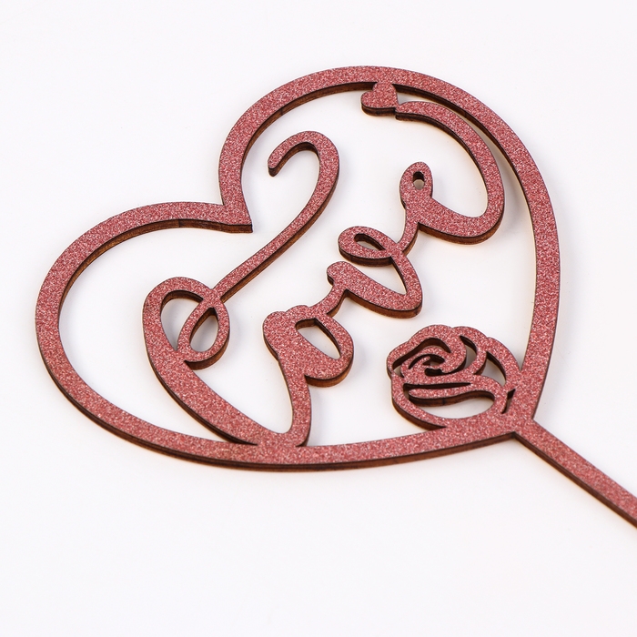 Топпер деревянный &laquo;Сердце&raquo;, с блёстками, цвет розовый