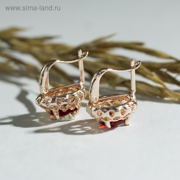Серьги со стразами &laquo;Эдель&raquo; овал в ажуре, цвет красный в золоте