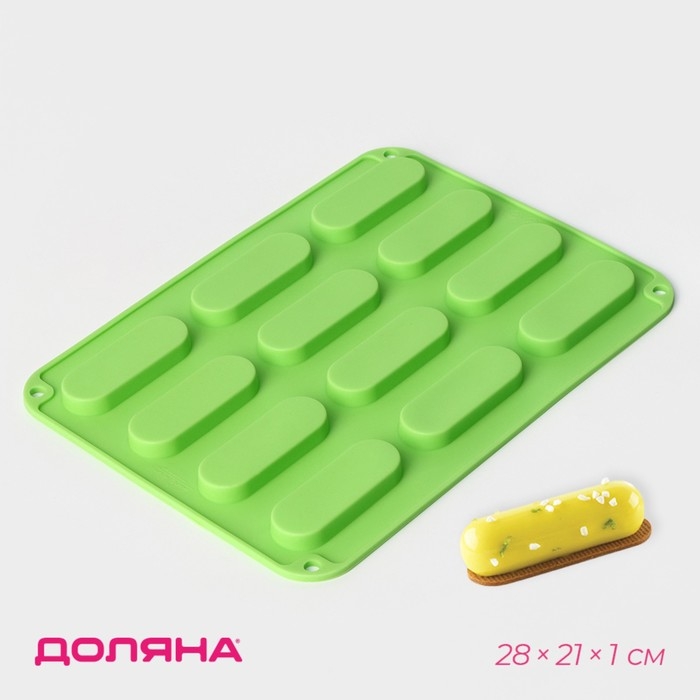 Форма для выпечки Доляна &laquo;Сладости.Эклер&raquo;, силикон, 28&times;21&times;1 см, 12 ячеек (7,6&times;2,7&times;1 см), цвет МИКС