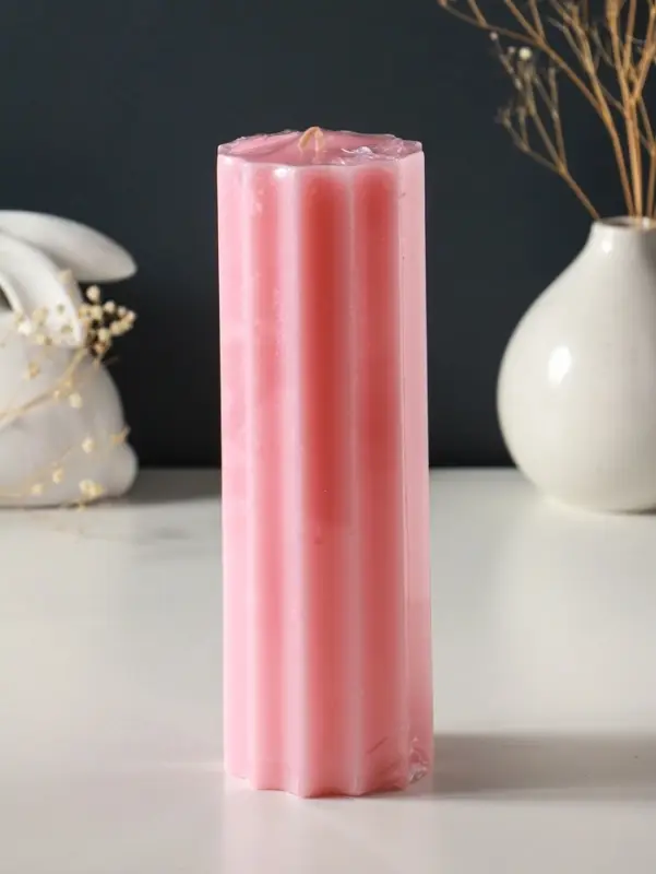 Свеча-цилиндр 7х20 см, 600 гр, с крупными гранями, розовый