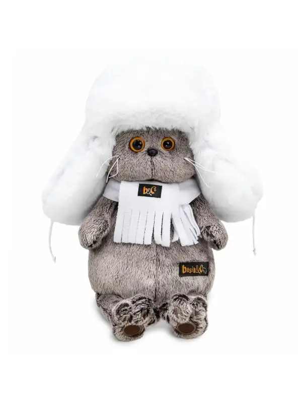 Мягкая игрушка "Кот Басик в белой меховой шапке", 22 см Ks22-302