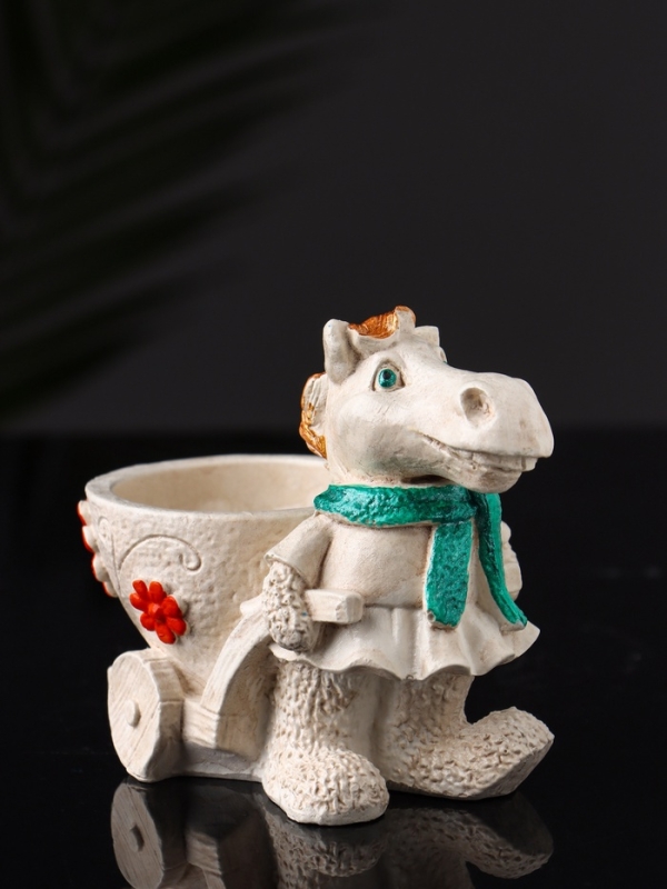 Фигурное Кашпо "Лошадь с тележкой" 10х10х6 см, бежевый