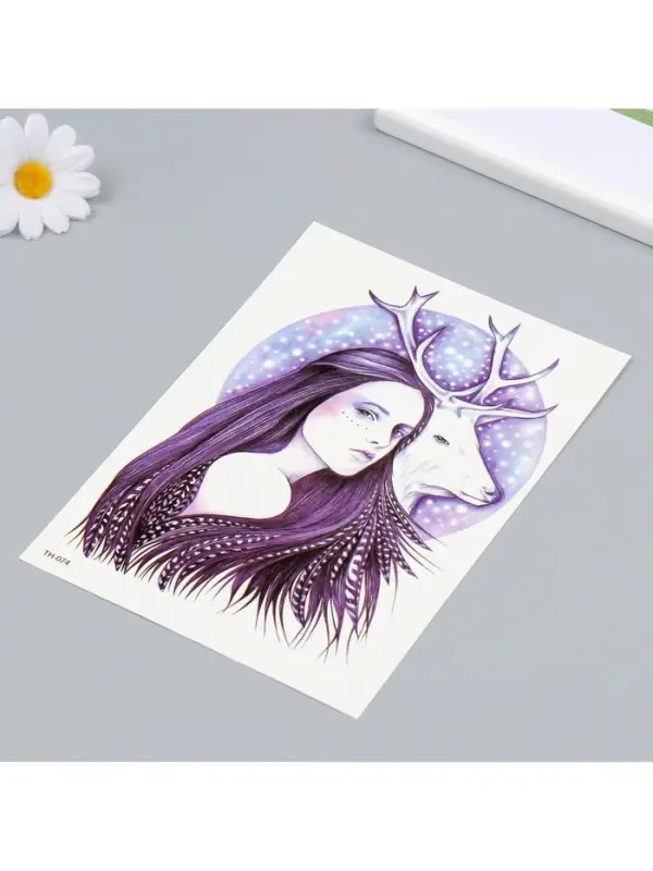 Переводная тату на тело цветная &laquo;Девушка и олень&raquo;, 21&times;14.8 см
