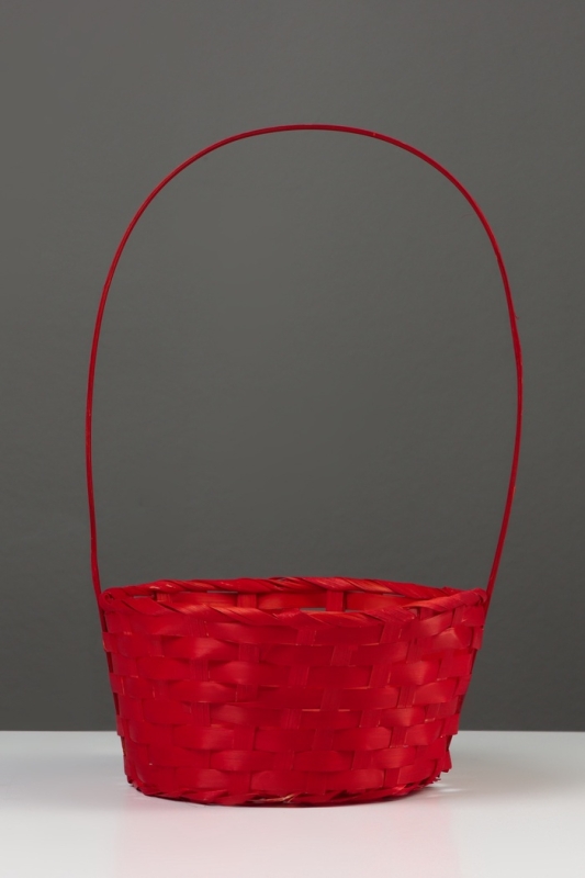 Корзина плетёная, 20&times;20&times;9 см, ручка h=25 см, бамбук, красная