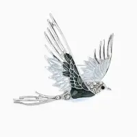 Брошь "Феникс снежный", цвет серо-зелёный в серебре