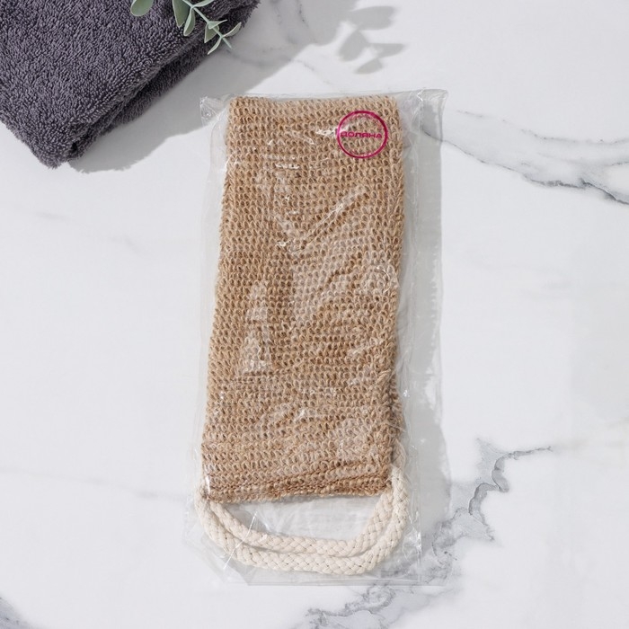 Мочалка-лента для тела массажная Доляна, 53&times;10 см, конопля, бежевая