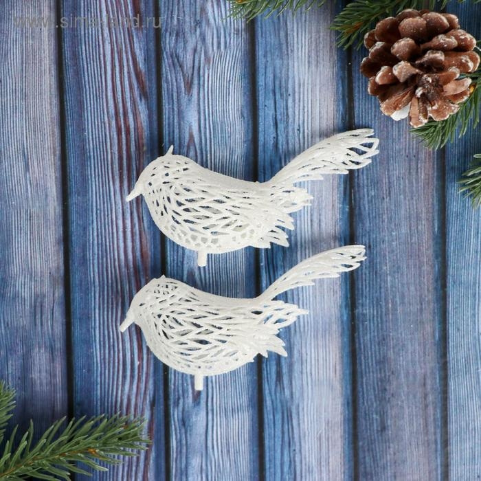Ёлочные игрушки 2 шт. &laquo;Зимнее волшебство. Птички снежные&raquo; пластик, 6х3,5 см, белый