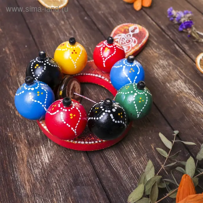 Сувенирный музыкальный инструмент "Маракас с шариками и пластинами" радужный 25х13х5 см МИКС