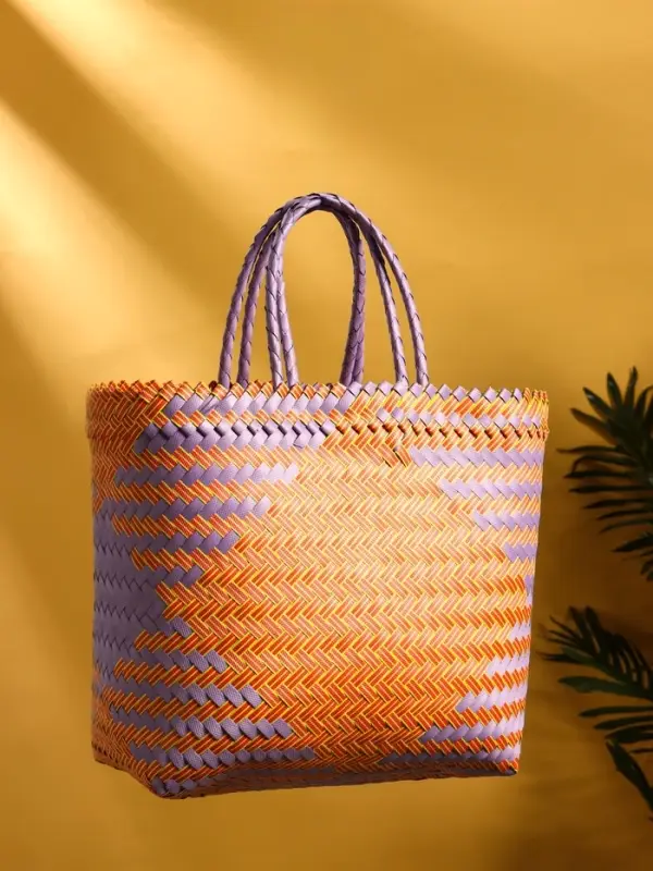 Сумка плетёная, 30&times;15&times;45 см, пластик, сиренево-жёлтая