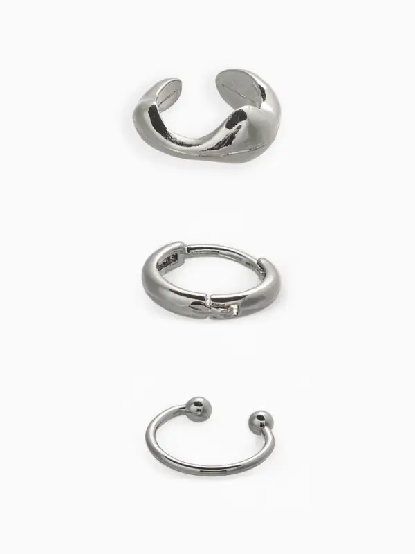 Набор серьга и каффы 3 шт. "Кольцо" тренд, цвет серебро