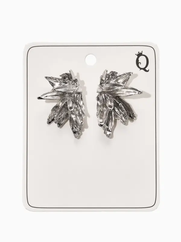 Серьги металл "Цветы половинки", цвет серебро