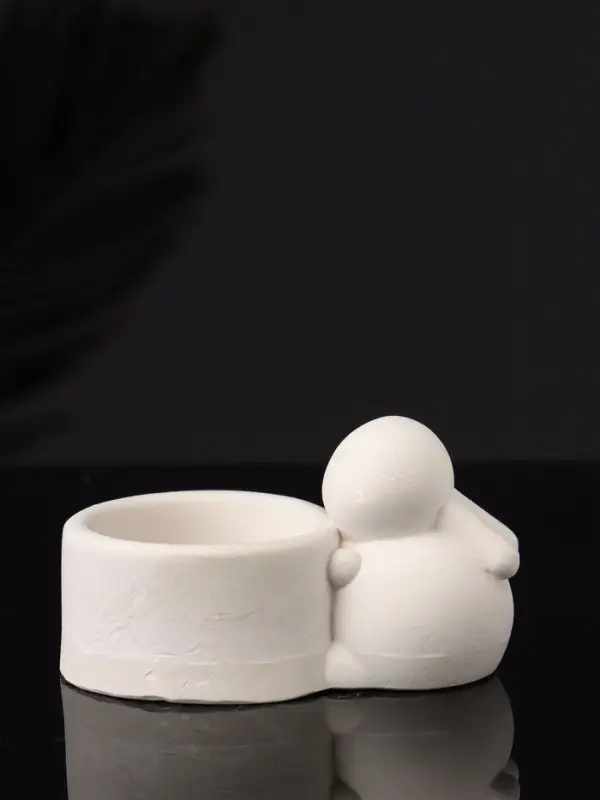 Подсвечник "Заяц с чашей" 8х6х4 см, натуральный, гипс