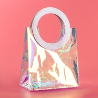 Пакет подарочный из ПВХ, белый, ирридисцентный, 20 х 18 х 10 см