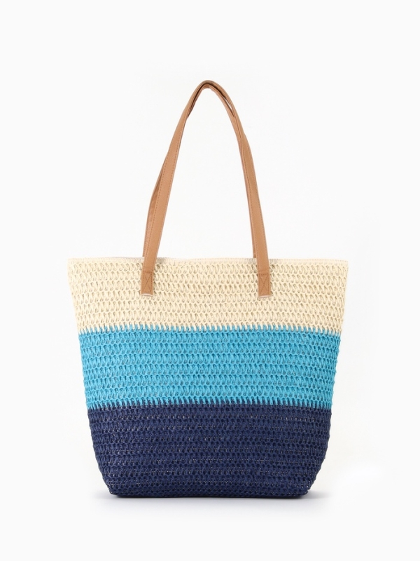 Сумка пляжная Полосы, 47*12*35, отд на молнии, подкладка, беж/синий